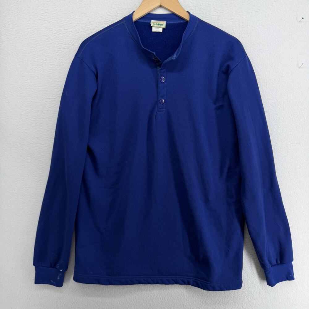LL BEAN Shirt Mens LT Tall Henley Fleece Lined Thermal Baselayer Blue USA VTG